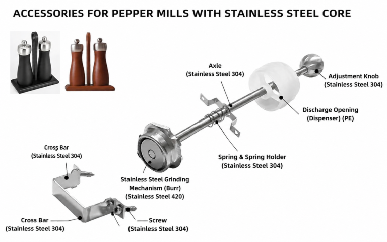 Accessories For Pepper Mills With Stainless Steel Core
